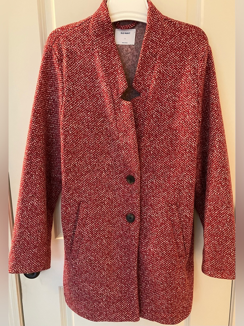 Old Navy Women’s Pink Tweed Herringbone Jacket Pea Coat Size Large NWOT